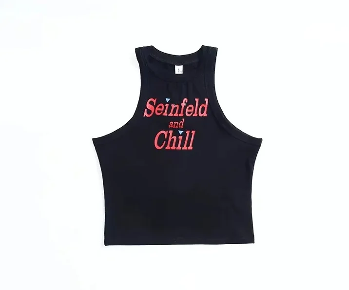 

Women Casual Close-fitting Camisole Letters Printed Pattern Round Collar Sleeveless Crop Tops Summer Camis White/ Black/ Yellow