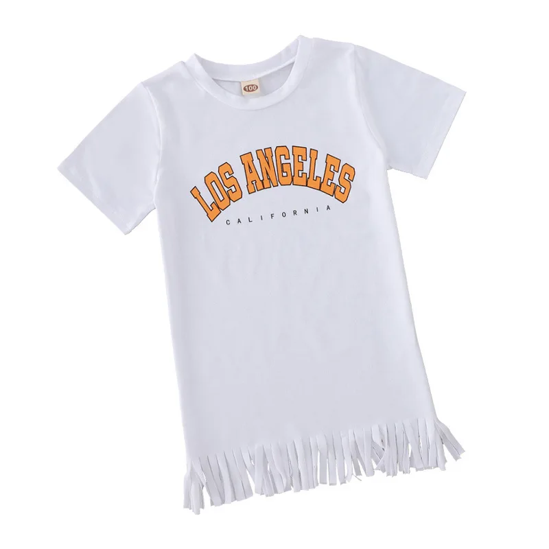 

Summer 2021 Girls Dress Girls Summer Dress Short Sleeve O Neck Letter Cute A-Line Girl Dress Vestidos 3-10T
