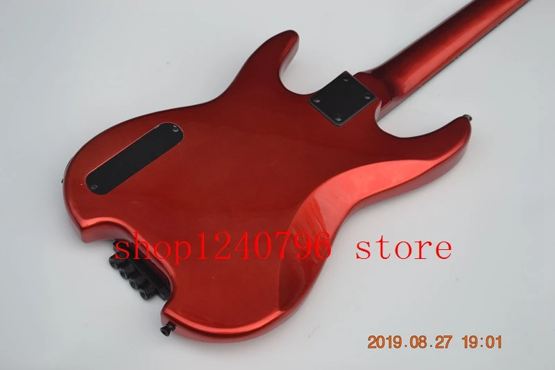 metal red 4 string headless electric bass guitar scale length 864mm