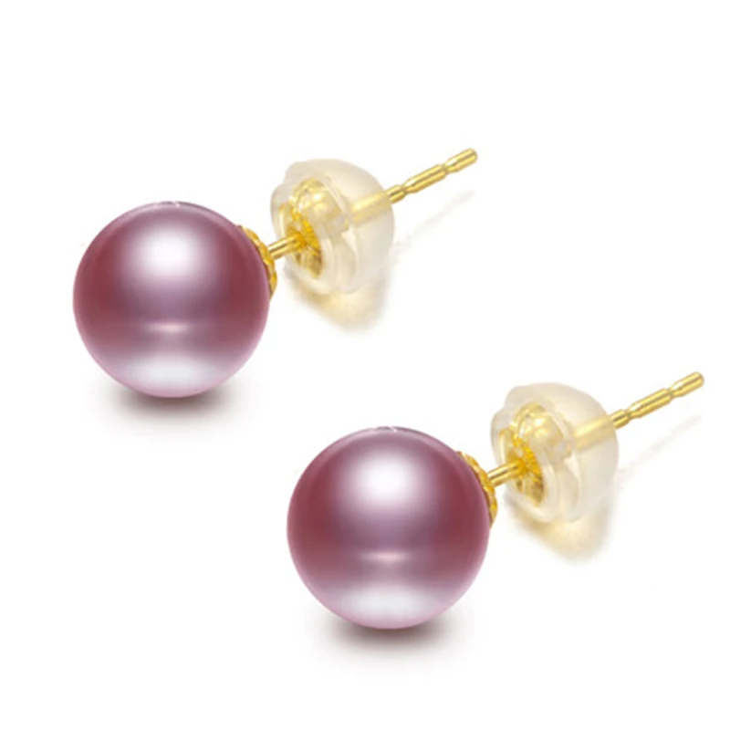 

NYMPH Pure 18K Gold Pearl Earrings Natural freshwater Purple Pink Au750 Fine Jewelry 6.5-10.5mm Pearl Anniversary Gift For Women