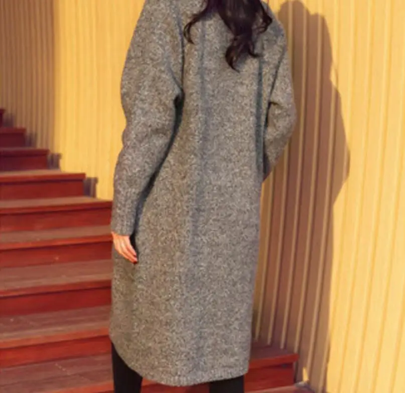 

Women's autumn winter sweater jacket new thickened mid - long - sleeved top knitted cardigan trend coat
