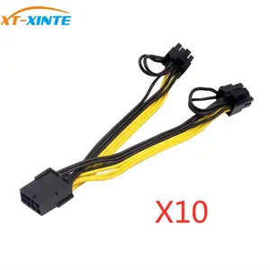 10pcslot xt xinte pci e pcie 8p female to 2 port dual 8pin 62p male gpu graphics video card power cable cord 18awg wire free global shipping
