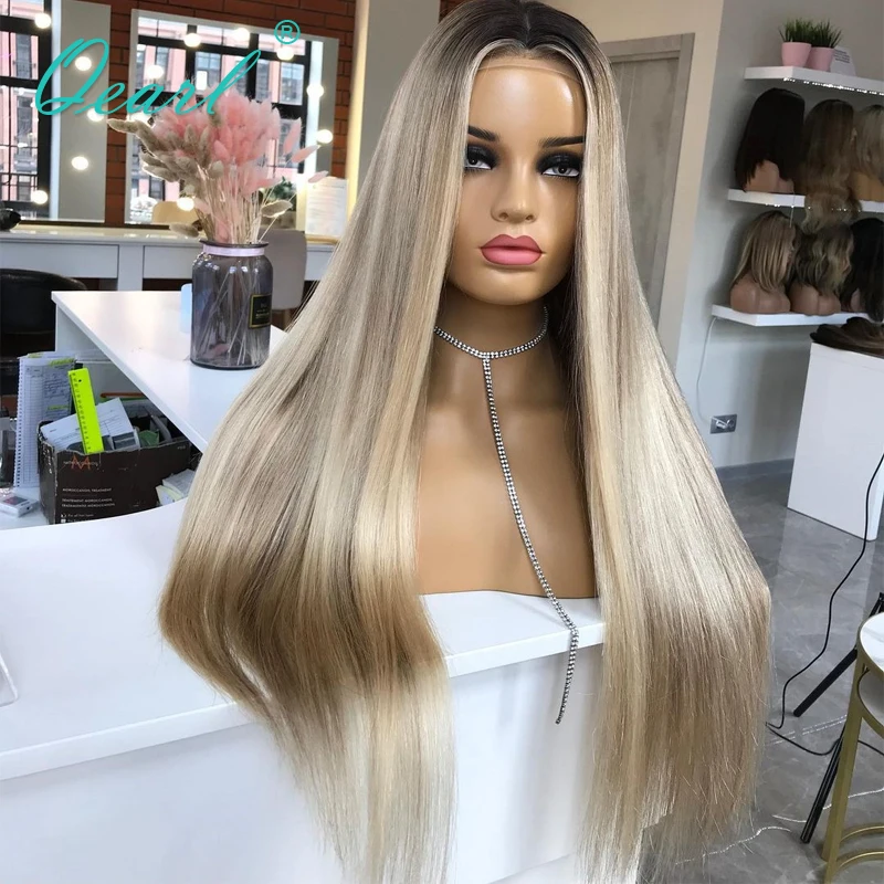 

Human Hair Lace Frontal Wig for Women Ashy Blonde Highlights 13x4/13x6 Straight Lace Front Wigs Bleached Knots Remy Hair 150%