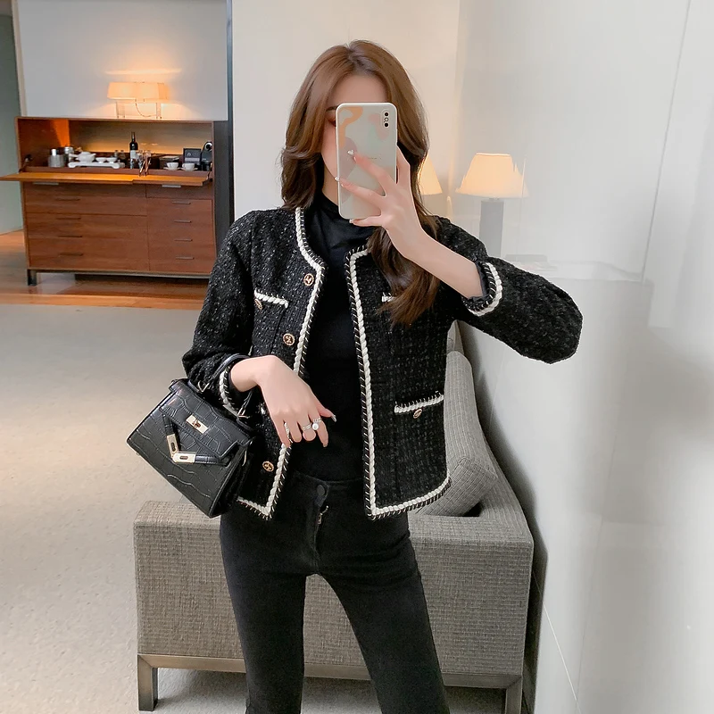 

Retro Small Fragrance Chic Tweed Jacket Women 2021 Autumn New Korean Fashion French Women Temperament Top Female