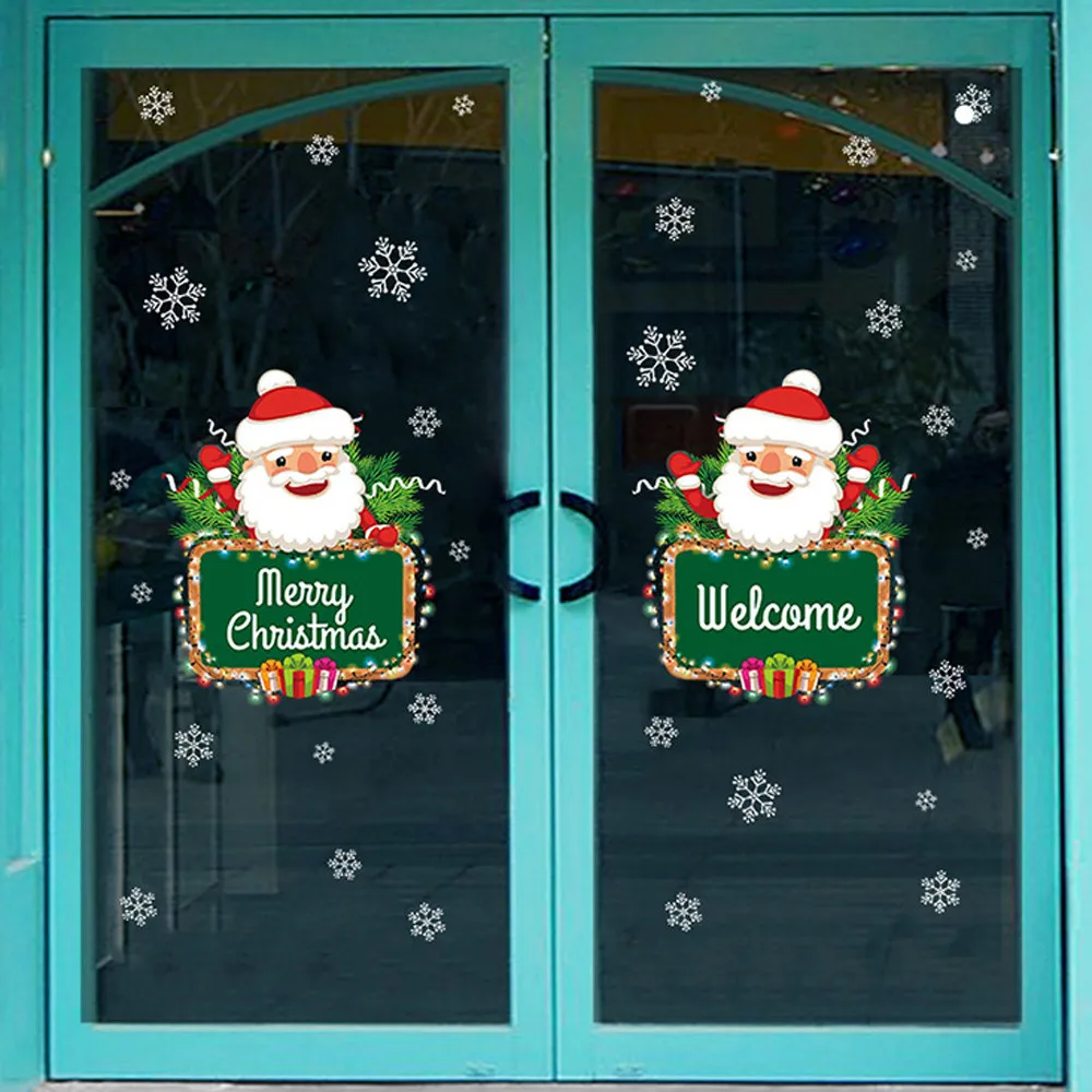 Рождественские украшения для дома снежные рождественские настенные наклейки