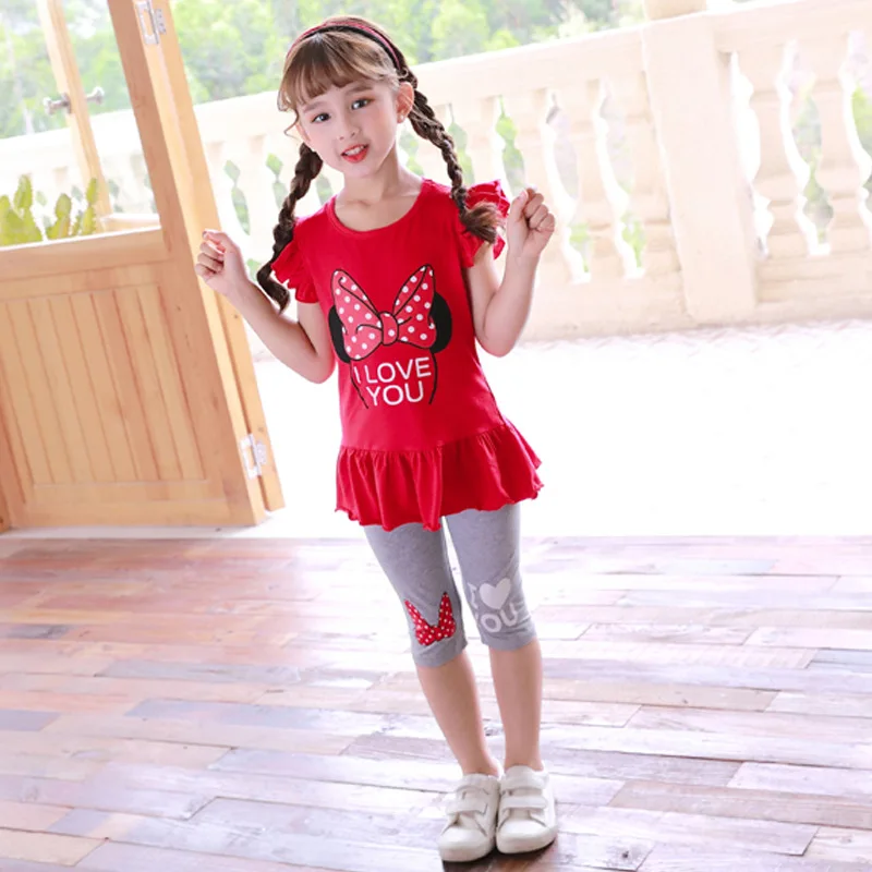 

Kids Girls Clothing Sets Summer Casual Clothes Children Short Sleeve Cartoon T-shirt + Short Pants Sport Suits Girl Clothing