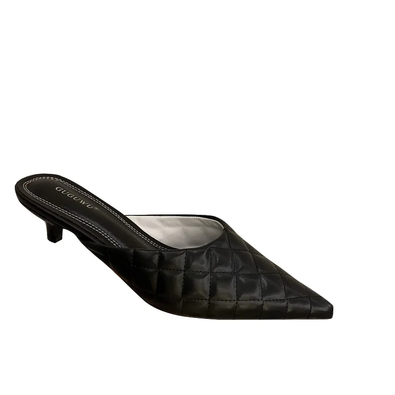 

2020 Summer Women Slippers Sandals Shallow Pointed Toe Thin Low Heels Shoes Slip On Mules Causal Outside Woman Slides Shoes