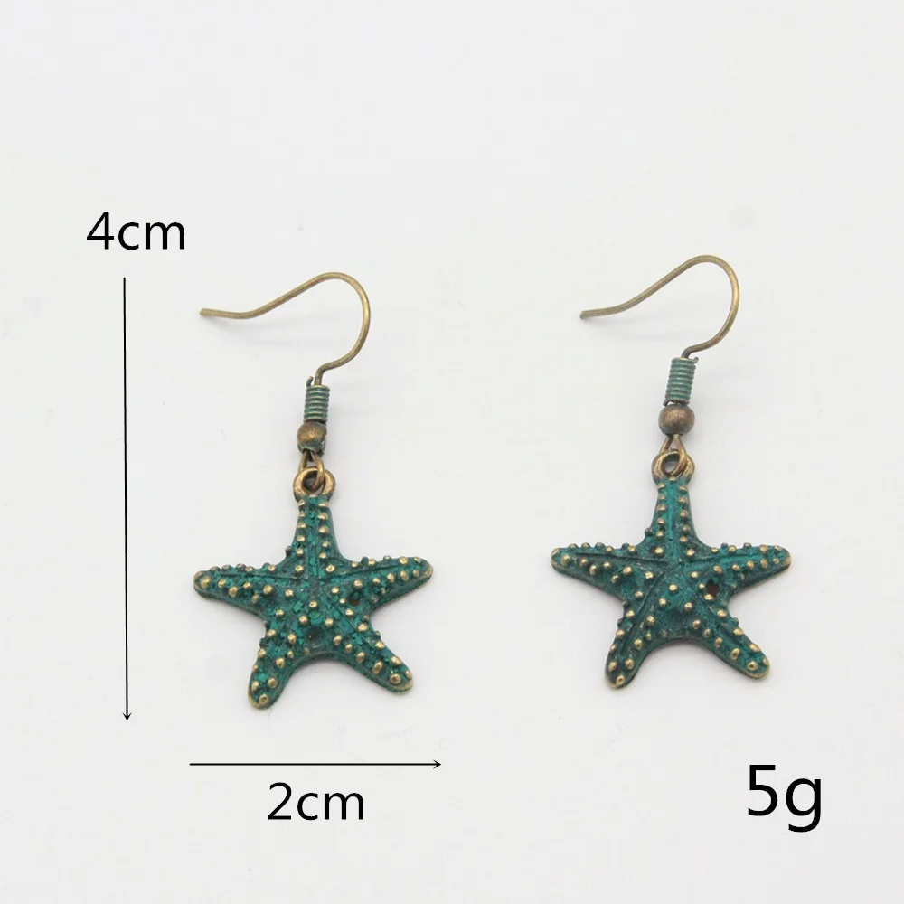 

Hot new style retro earrings personality star starfish fashion bronze green star alloy pendant ear hook female earrings