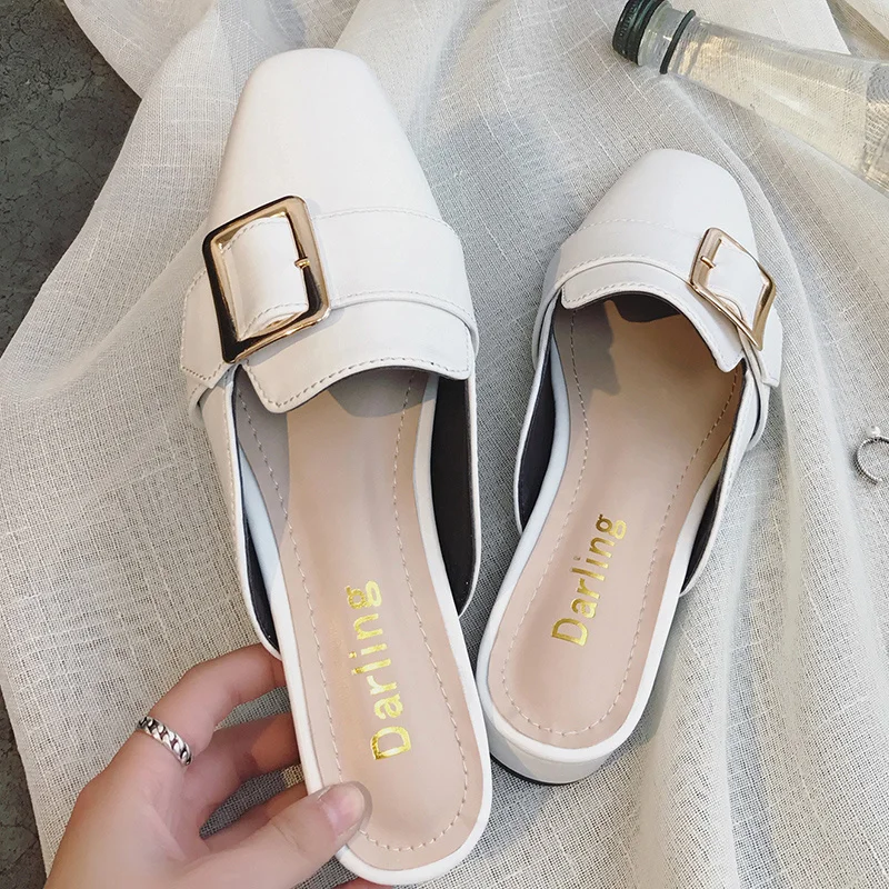 

Lazy half slippers bag head middle heel cover foot summer women's casual shoes thick square Korean version out