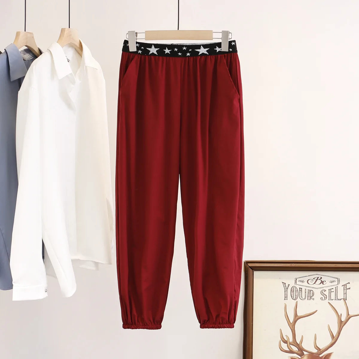 Женские брюки с завязками на лодыжке размера плюс повседневные высокой талией