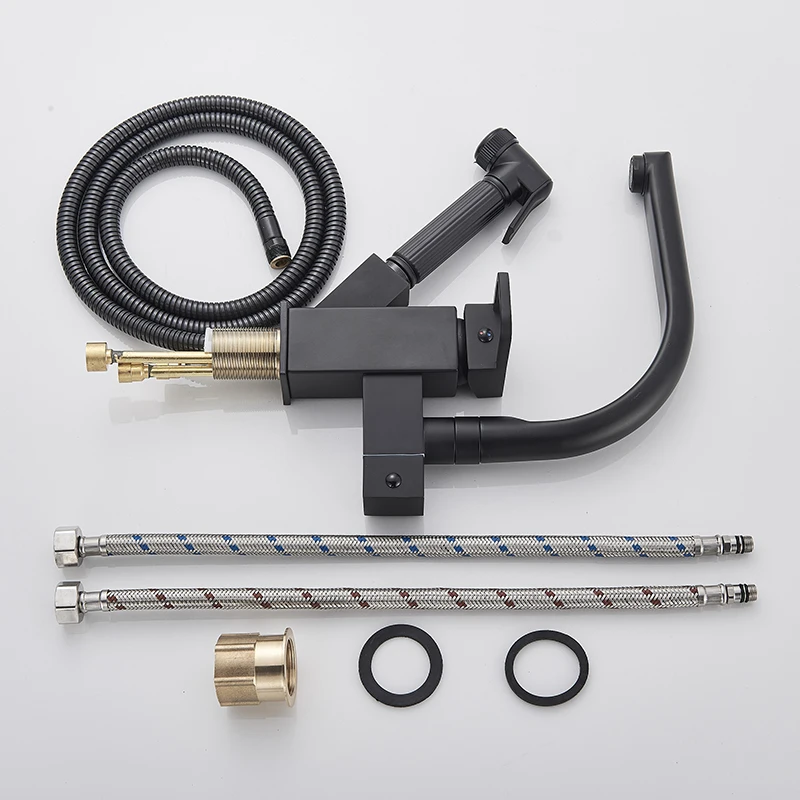 Смеситель для кухни Senlesen выдвижной кран из матовой черной меди светодиодный