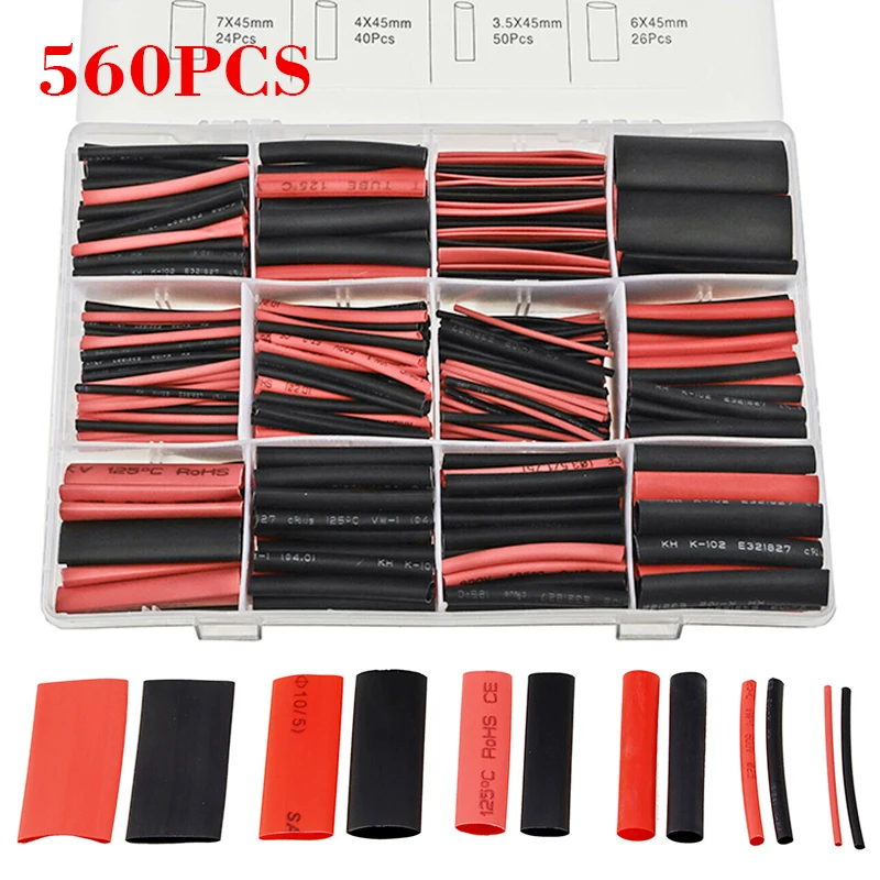 560 шт. термоусадочные трубки черные и красные соотношение 2: 1 изолированные в