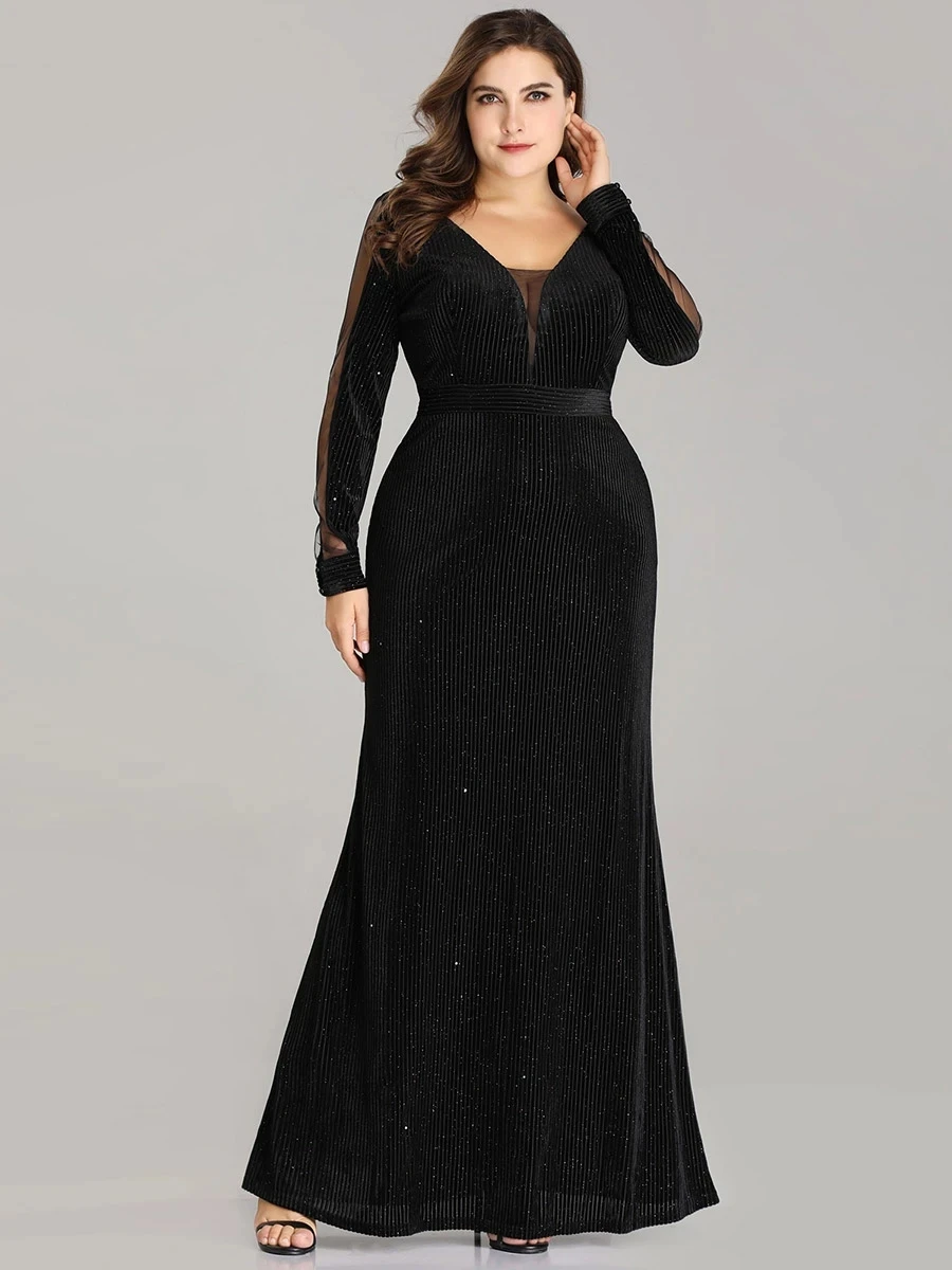 

Shimmery Velvet Wholesale Plus Size Evening Dresses With Long Sleeves
