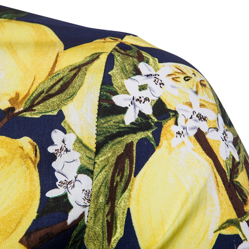 

Beach style fashion large body lemon pattern yarn-dyed men's short sleeve shirt men's casual short sleeve shirt