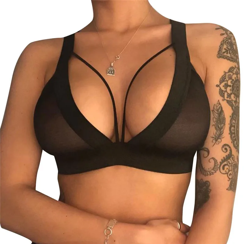 Женский сексуальный бюстгальтер однотонный ажурный укороченный топ без