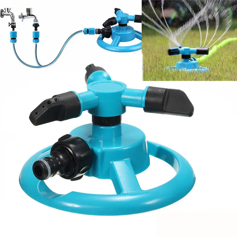 

Blue Garden Sprinklers Water Durable Rotary Three Arm Water Sprinkler 360 Degree Automatic Rotating Water Sprinkler System