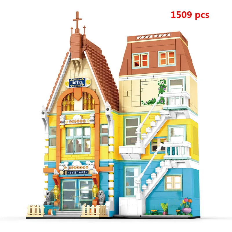 

City Street View Architecture Coffee Shop Villa Friends Building Blocks Book Store Food House Hotel Creator Idea Toys