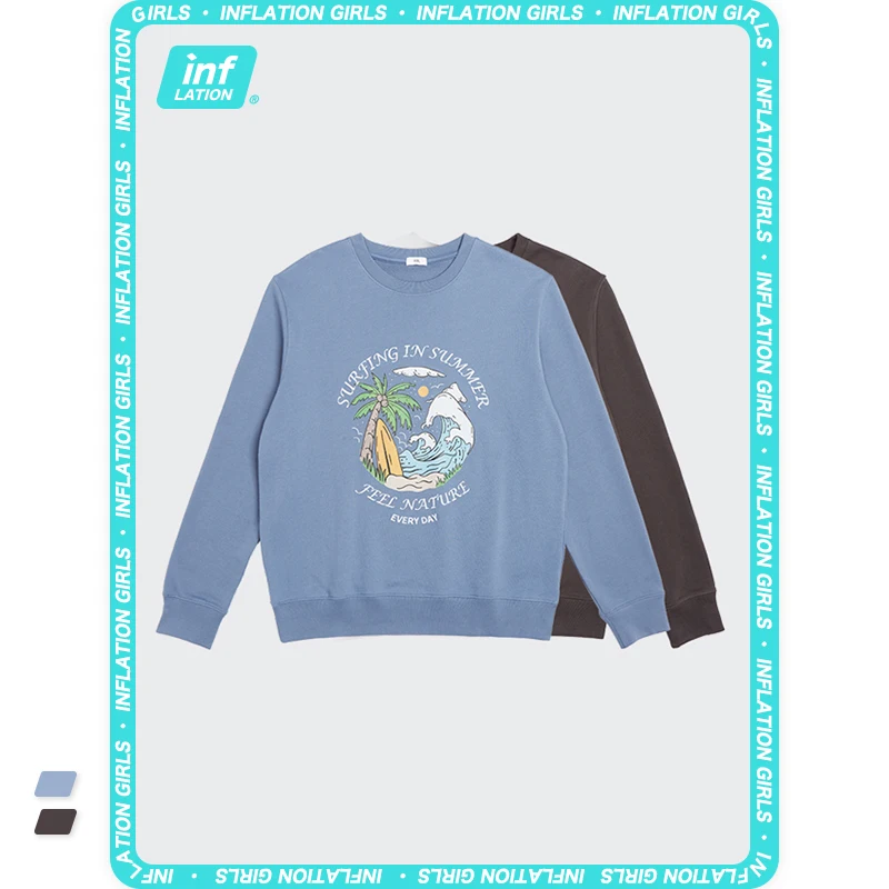 

INFLATION Thin Pullover Sweatshirts Women Fashion Loose Crewneck Sweatshirt 2021 Autumn Harajuku Graphic Cotton Sweatshirt Woman