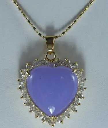 

purple jade inlaid crystal heart-shaped pendant necklace