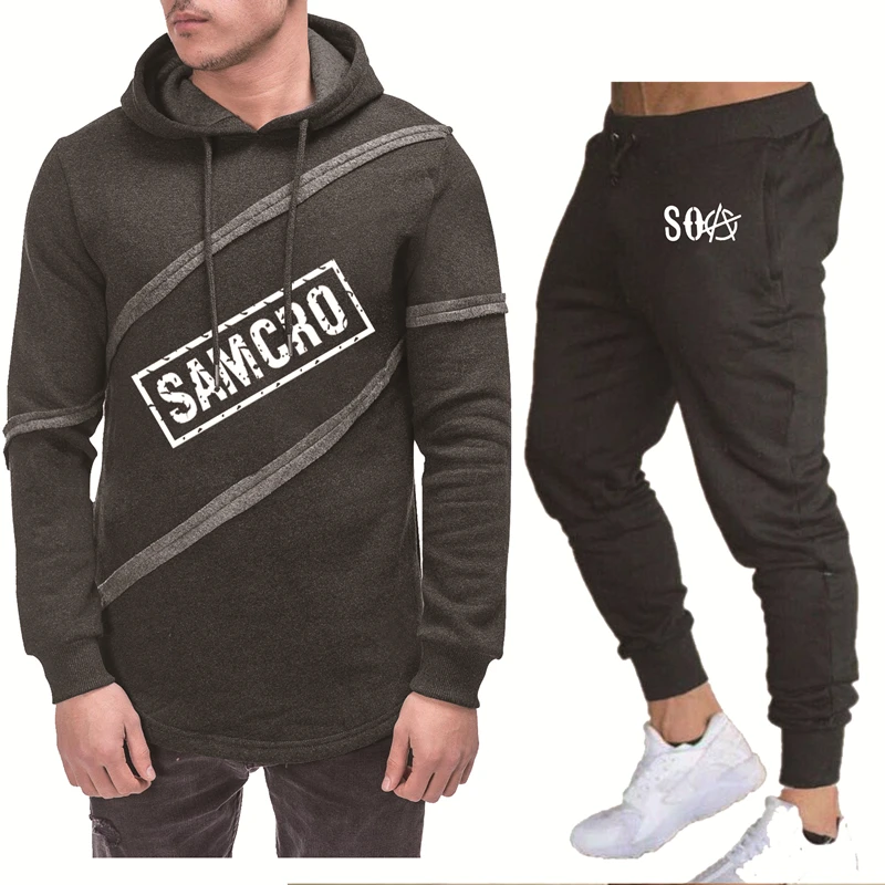 

Casual Men's hoodie SOA Sons of Anarchy Printing Spring Autumn Cotton High Quality Men's Hooded Sweatshirt Pants 2 Piece s