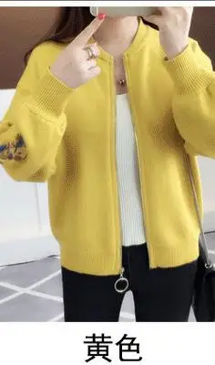 

Knitted cardigan sweater female short thick loose Korean students in spring 2019 new spring coat and embroidery