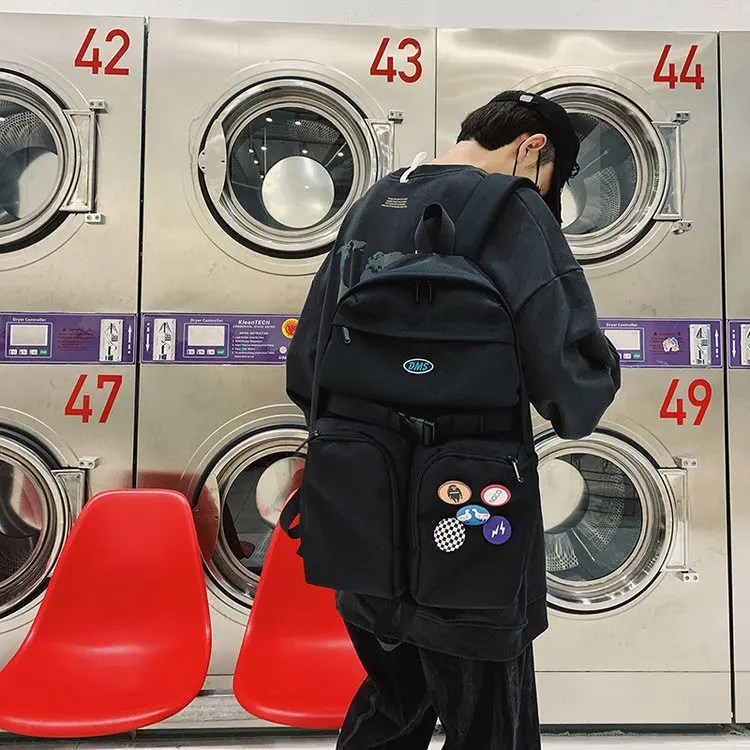 

Tooling style multi-pocket personalized design backpack solid color large capacity boys and girls travel backpack