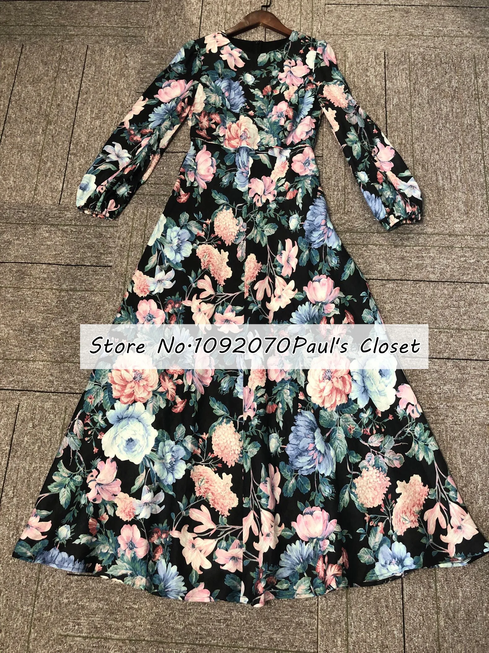 Женское длинное льняное платье макси с цветочным принтом и рукавами-баллонами |