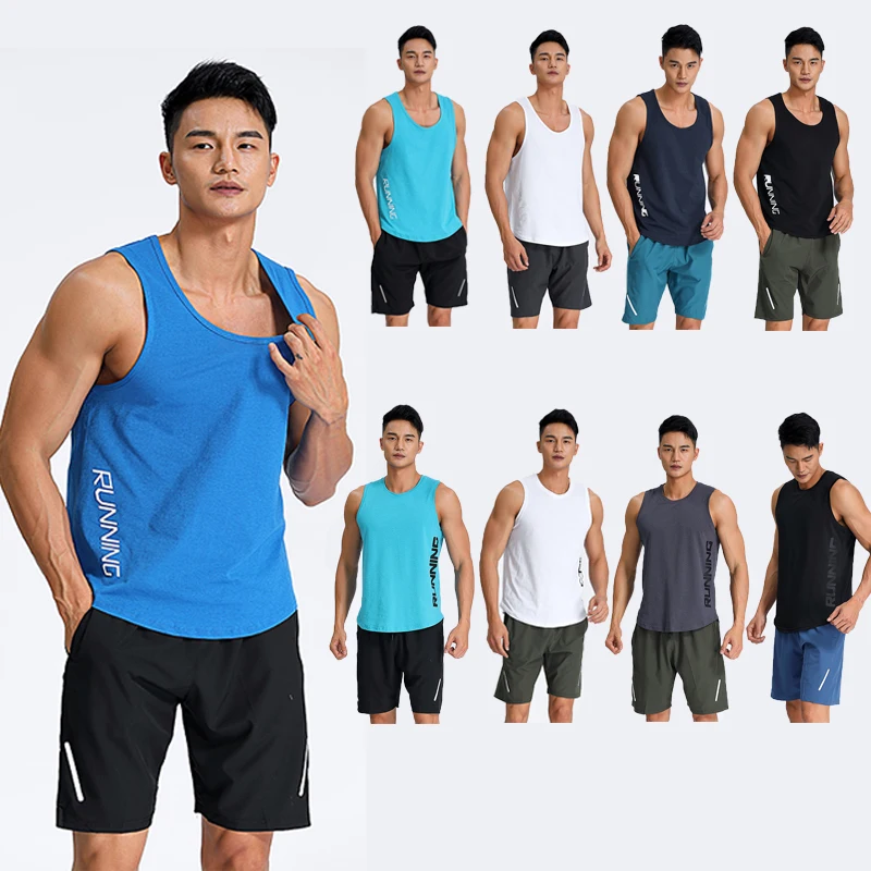 

Men Sports Running Suits Summer Fitness Sportswear Gym Clothing Sets Sleeveless Vest Shorts 2PCS Jogger Tracksuit