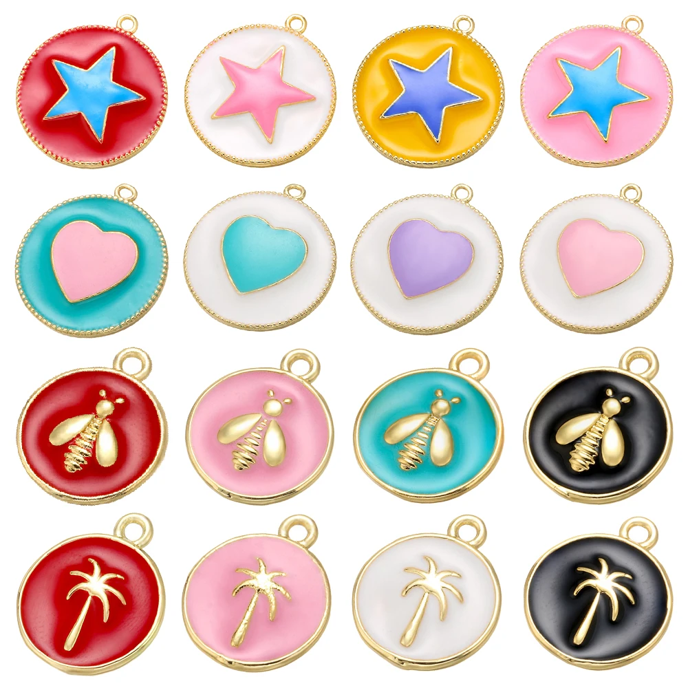 

Enamel DIY Charms For Jewelry Making Star heart Bee Charms For Women Necklace Colorful Cute Charm Connectors Designer Pendant CZ