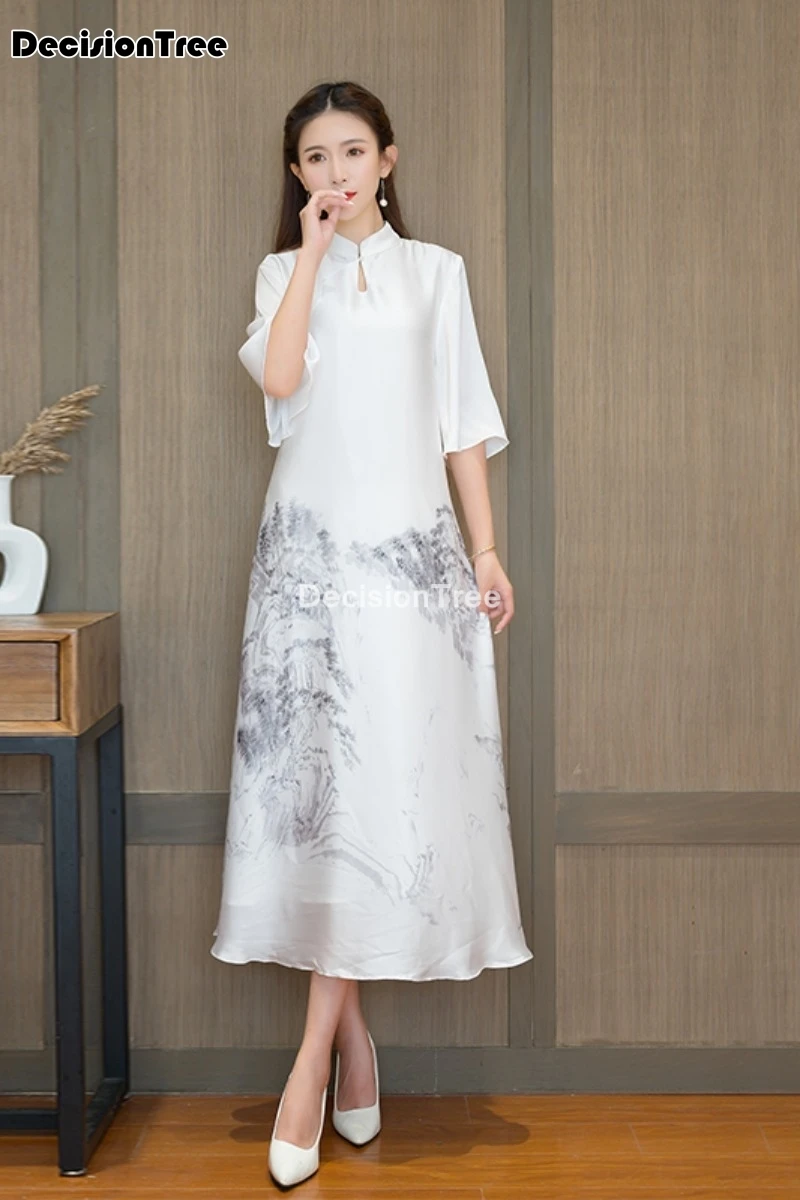 

2021 chinese dress women elegant retro chinese traditional dress silk cotton cheongsam female lady wedding casual design qipao