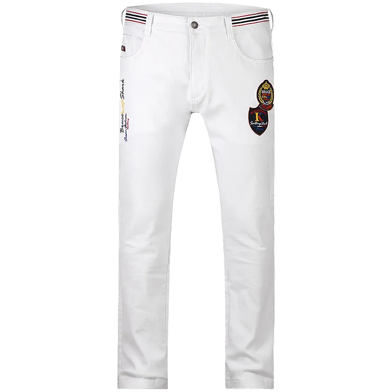 Мужские джинсы с прямыми штанинами белые хлопковые повседневные джинсовые