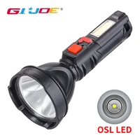 led tactical flashlight portable torch lighter waterproof usb rechargeable built in battery plastic shell cob lamp field supplie