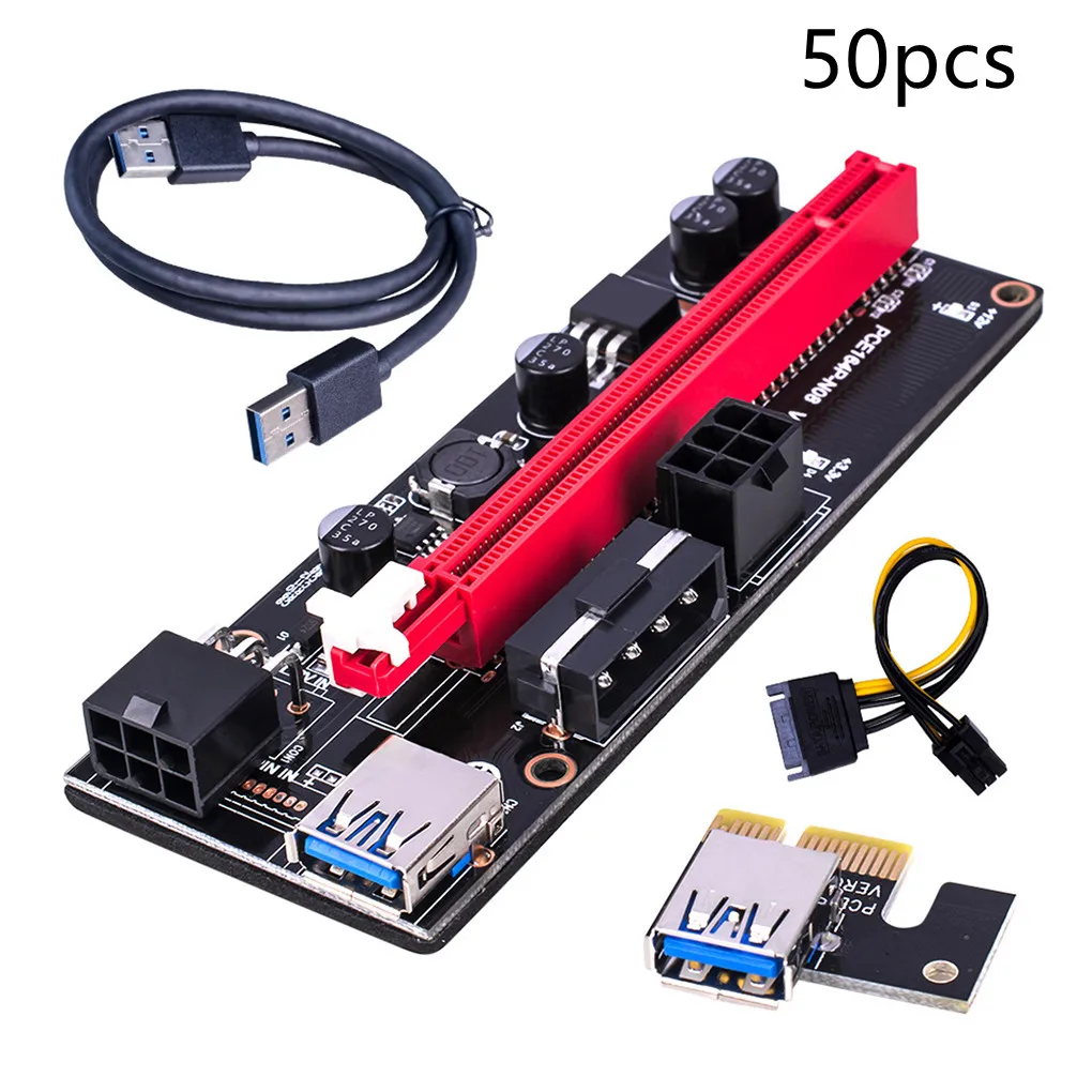 

50pc Newest VER009 USB 3.0 PCI-E Riser VER 009S Express 1X 4x 8x 16x Extender Riser Adapter Card SATA 15pin to 6 pin Power Cable