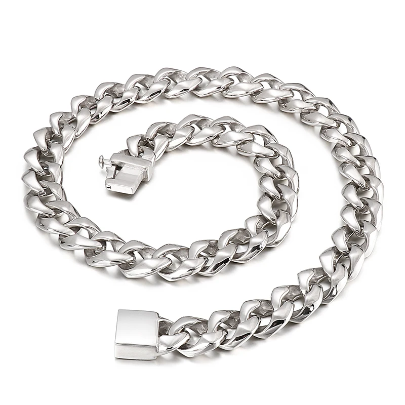 

222g Heavyweight 16mm 24 inches Stainless Steel Silver Cuban Chain Necklace For Mens Boys Cool Hip-hop Jewelry Gifts