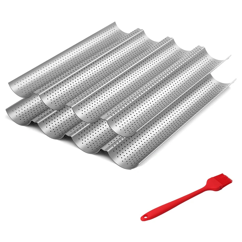 

2 упаковки антипригарных перфорированных лоток для багета, форма для выпечки волнистых ломтиков, тостер для выпечки французского хлеба