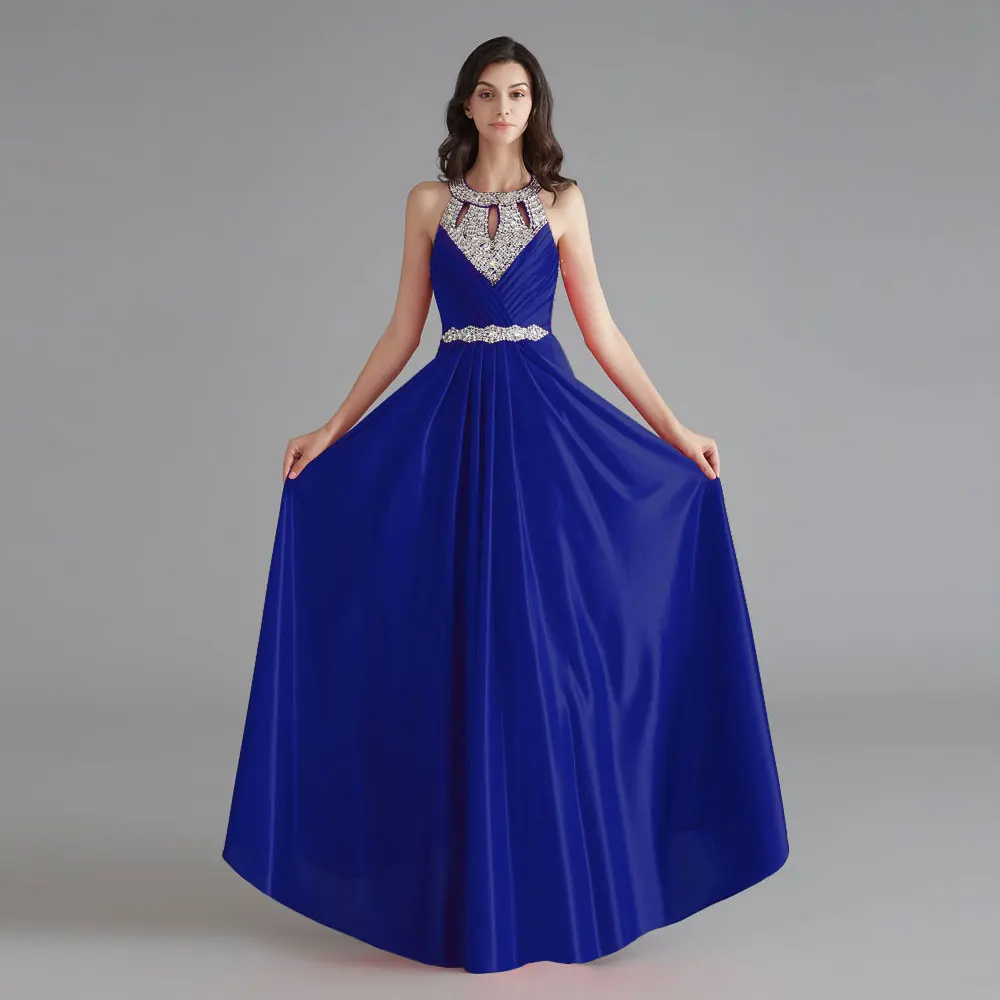 Royal Blue Красота Эмили с украшением в виде кристаллов Стразы без бретелек Вечерние платья Длинные атласные официальная Вечеринка платья с открытой спиной, платье для выпускного вечера Vestido de noche - Цвет: Royal Blue