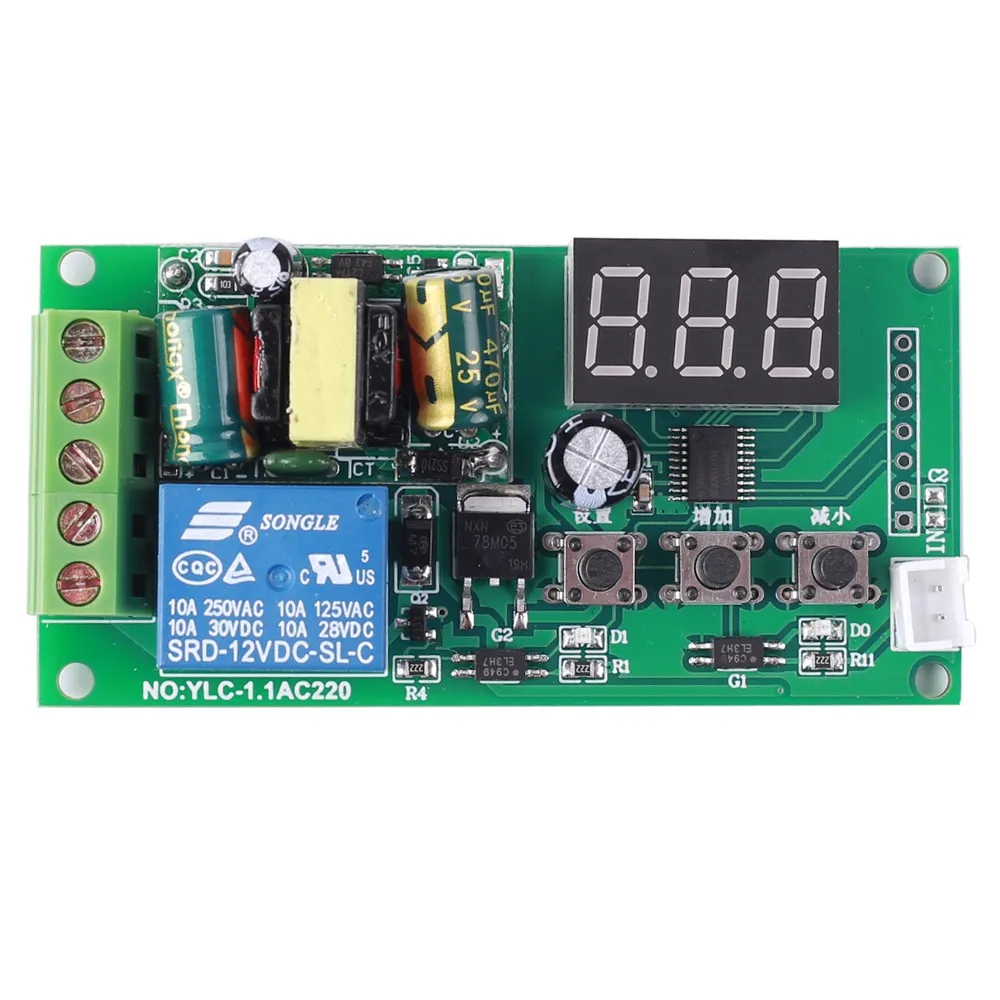 

AC 110V 220V High Level Signal Trigger Countdown Timer Relay Switch Button Control Module LED Display Adjustable Time