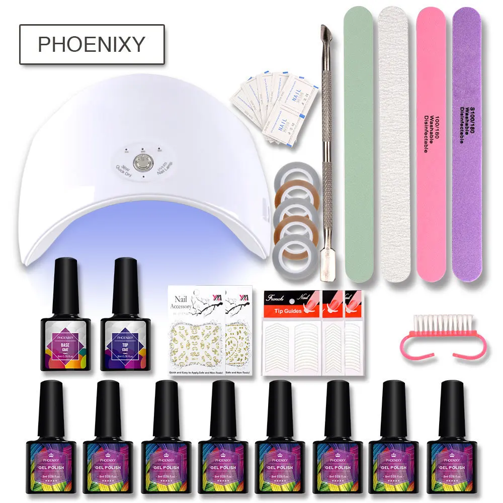 36w-8color Маникюрный набор лампа для ногтей комплект 24 W светодиодный фен 10 шт 8 ml УФ-гель для ногтей набор гель Лаки для ногтей набор Инструменты для маникюра - Цвет: 36w-8color