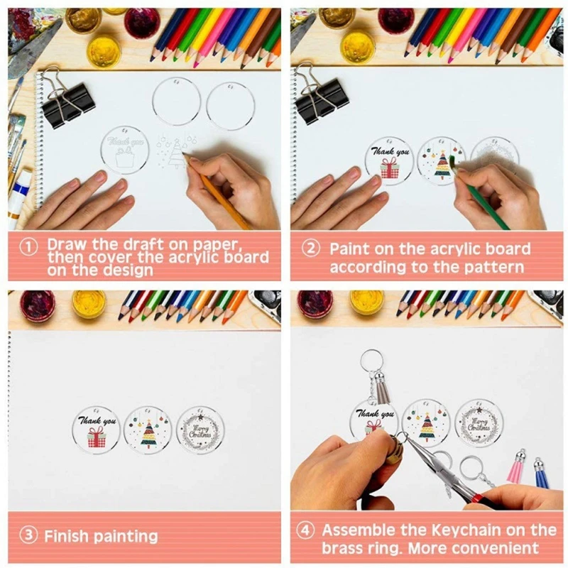 

85LF 1 Set Colorful Tassel Pendants Acrylic Keychain Blanks Transparent Round Discs Clear Circles for DIY Crafts Jewelry