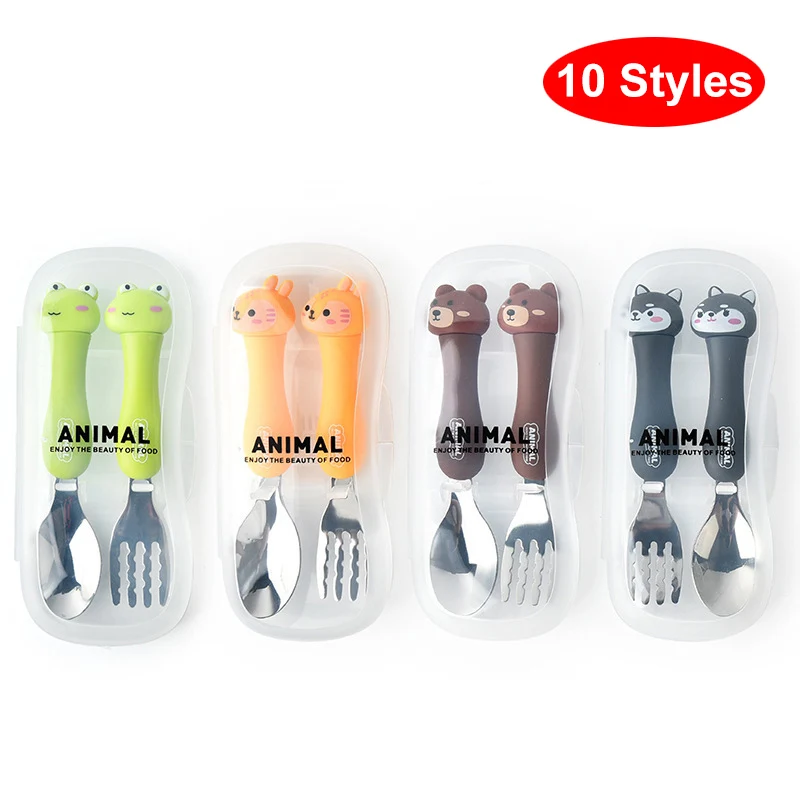 

2pcs Stainless Steel Tableware Cartoon Kids Spoon and Fork Set Cute Fork Spoon Baby Spoons Kids Fork Baby Gadgets Baby Spoon Set