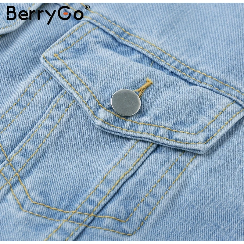 BerryGo Fashion ripped denim jackets women Casual pockets autumn winter jeans jacket coats Vintage streetwear short outerwears