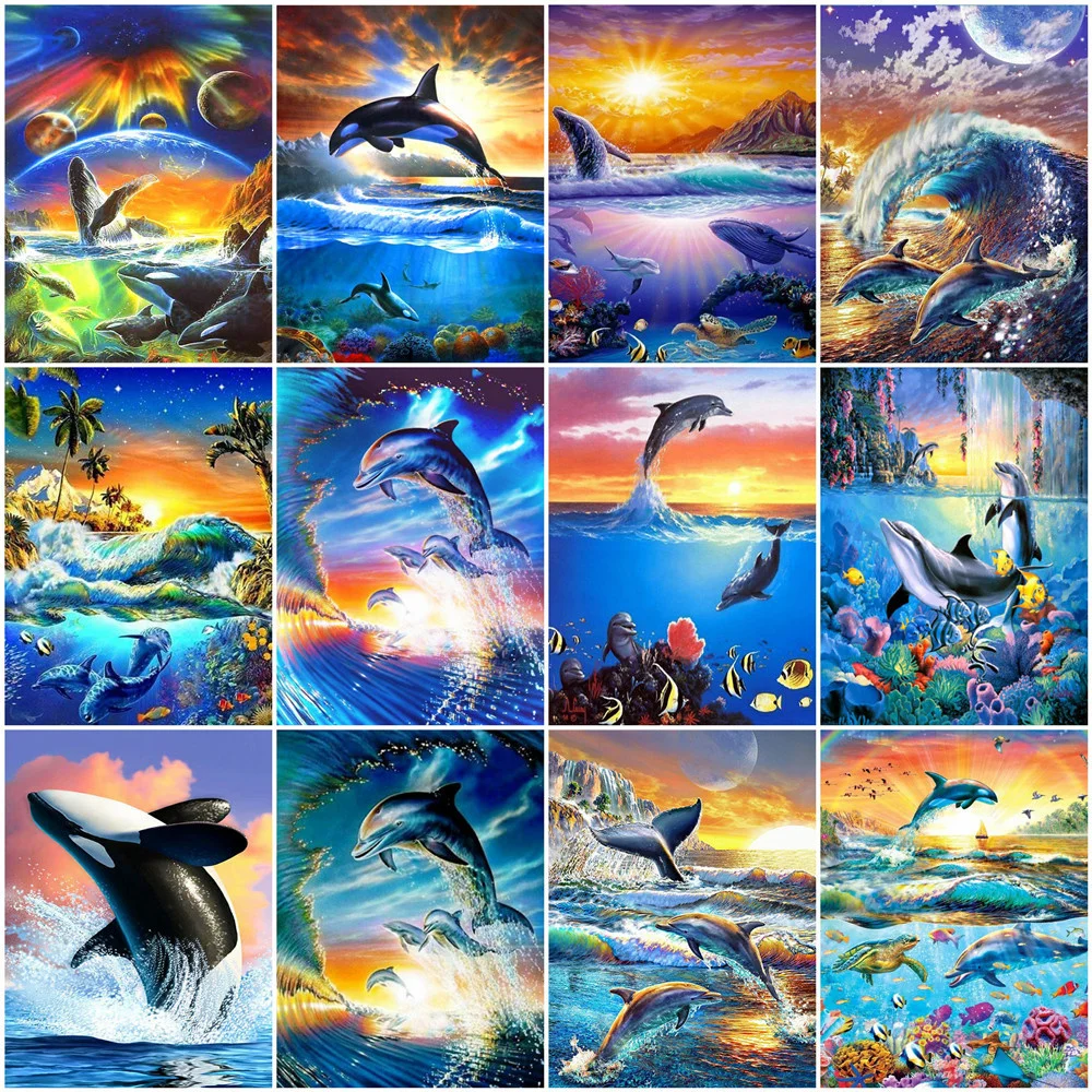 

HUACAN 5D Diamond Painting Cross Stitch Dolphin DIY Mosaic Diamond Animal Full Square Picture Of Rhinestone Home Decoration