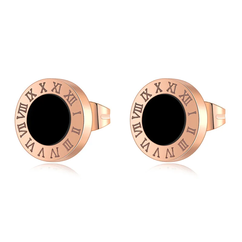 

Korean Round Black Enamel Stud Earrings for Women Man Roman Numeral Small Earrings 2021 Fashion Men Women Party Jewelry