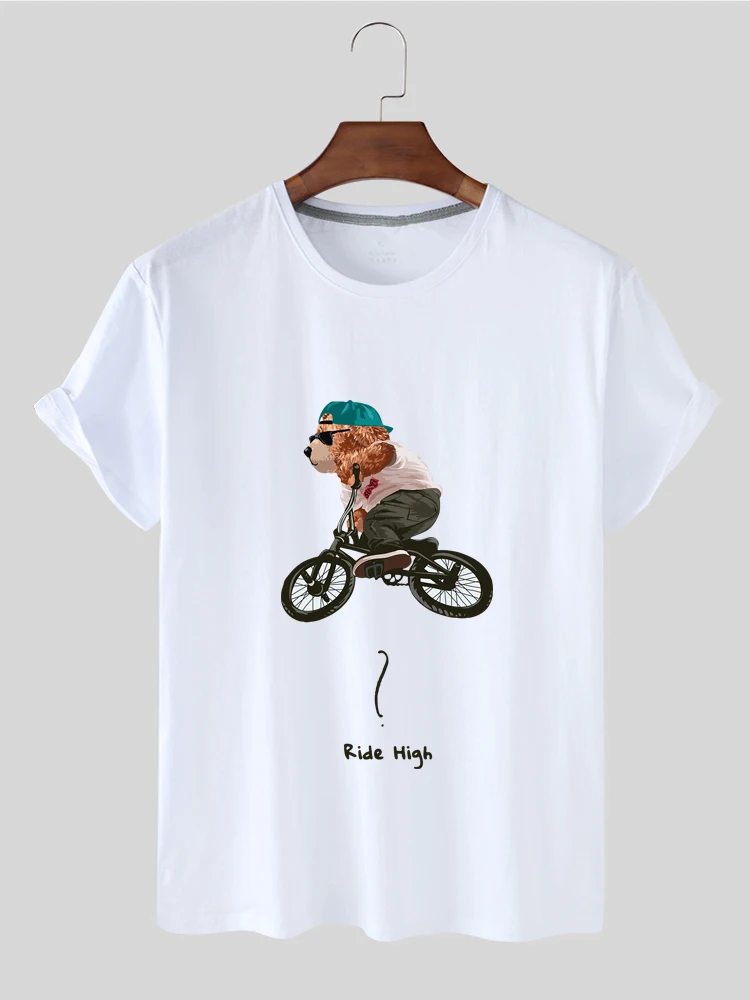 

Summer Women's T-shirt Leisure Short Sleeve High Quality Personality Bicycle Bear Printed T-shirt Lady Lovely ShortSleeveT-shirt