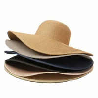 womans solid summer straw hat broad edge wide beach simple hat fold trip sun protective sun hat uv resistant panama sun cap