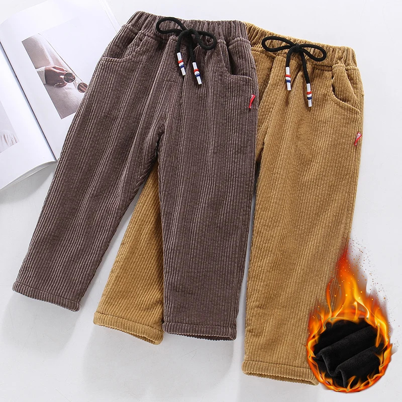 

Baby Kids Solid Trousers Plus Velvet Corduroy Pants 1-7 Years Old Children's Winter Straight Long Pants for Boy Casual Pants