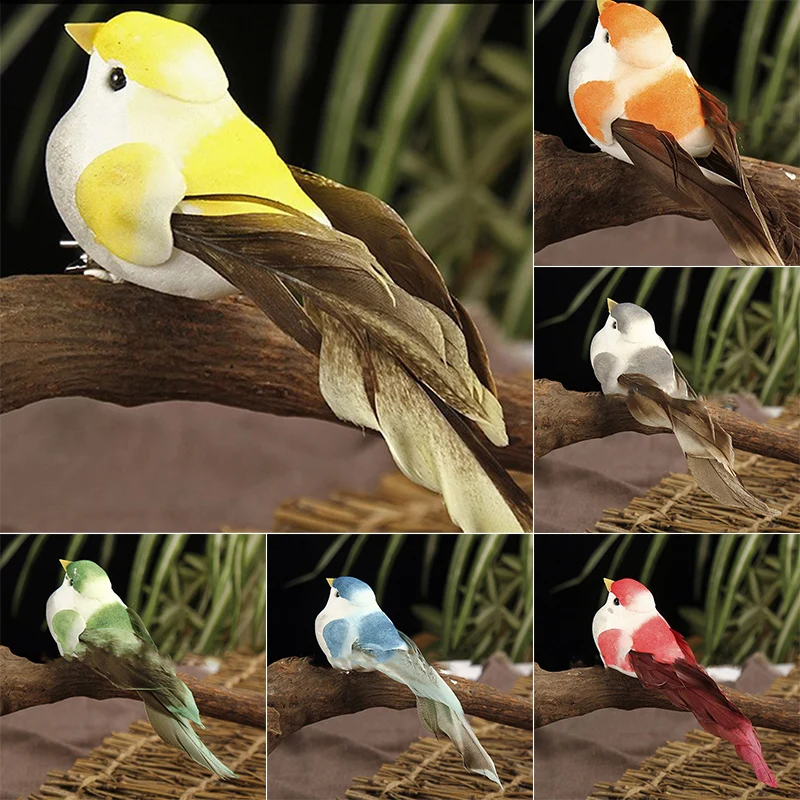 

6PCS DIY Wedding Home Garden Ornament Decoration Artificial Birds Fake Foam Animal Simulation Feather Birds Models