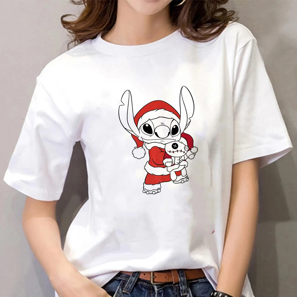 

Women Exquisite T Shirt Womne Disney Lilo & Stitch Fashion Christmas Stitch Print Exquisite Crewneck Leisucre Beautiful T-shirt