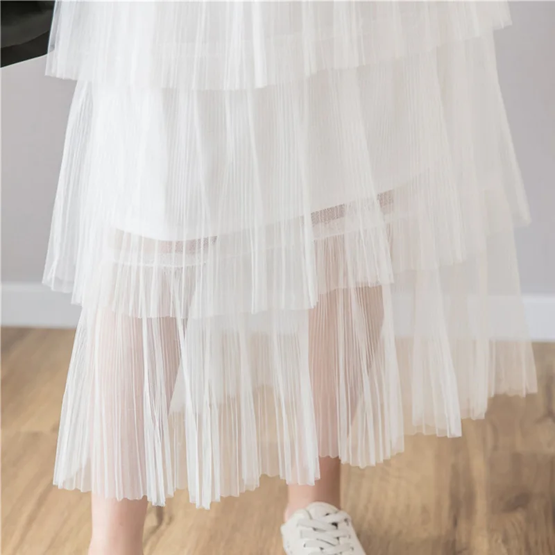 

Fitaylor 2020 New Spring Summer Mesh Ruffles Long Skirt Casual Female High Waist Four Layers Tulle Ins Sweet Pleated Skirts