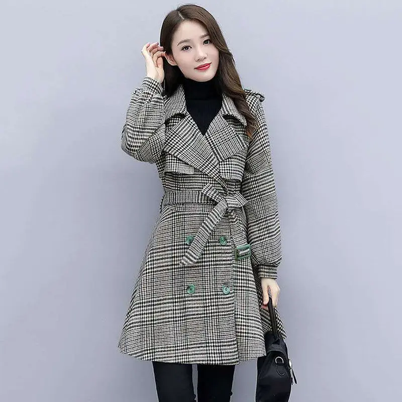 

Women Woolen Coat 2021New Female Spring Autumn Slim Woolen Jacket Fashion Clothing Have Lining Wool Windbreaker Overcoat A660